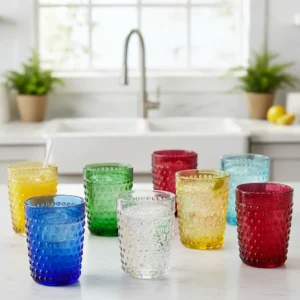Mfacoy Colored Hobnail Drinking Glasses (Set of 6 – 12oz)
